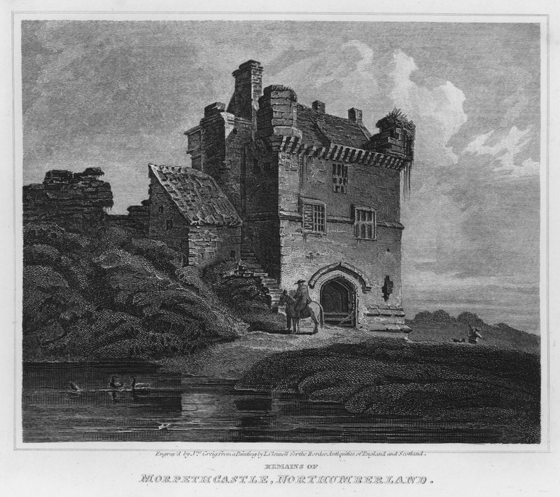 Pozostałości zamku Morpeth, Northumberland (rycina) autorstwa Luke (after) Clennell