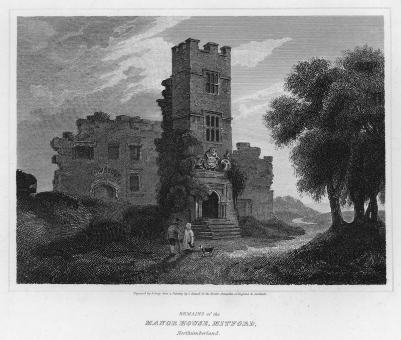 Pozostałości Manor House, Mitford, Northumberland (grafika) autorstwa Luke (after) Clennell