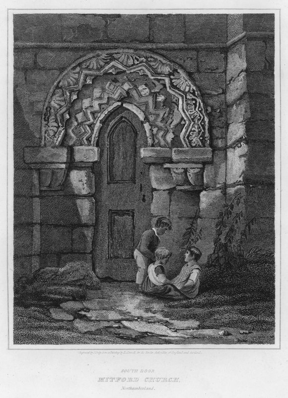 South Door, Kościół Mitford, Northumberland (grawerowanie) autorstwa Luke (after) Clennell