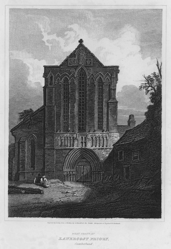 West Front of Lanercost Priory, Cumberland (grawerowanie) autorstwa Luke (after) Clennell