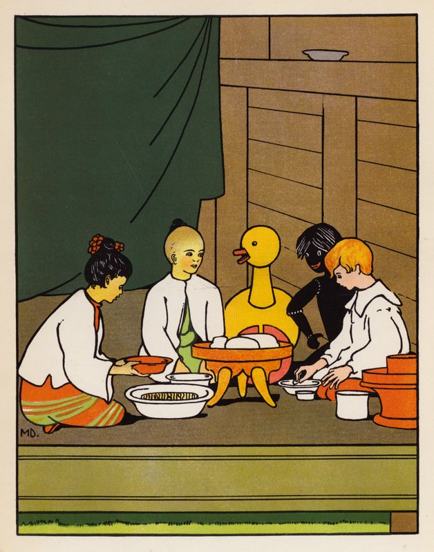 "Ryż w południe" (kolorowa litografia) autorstwa Mabel Dearmer