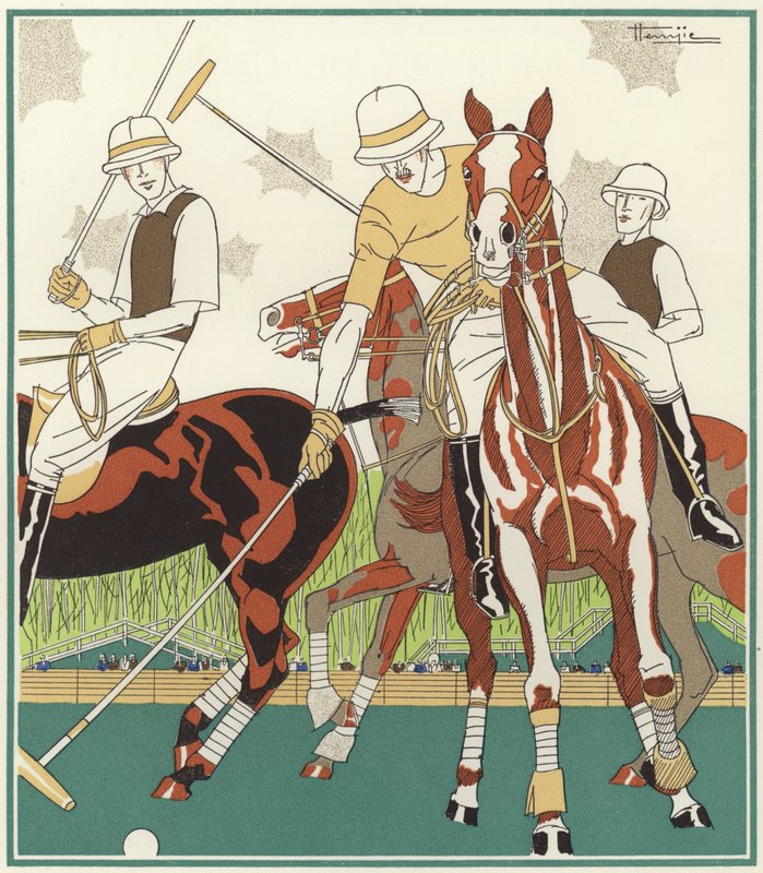 Polo w Le Touquet (kolorowa litografia) autorstwa Marcel Jacques Hemjik
