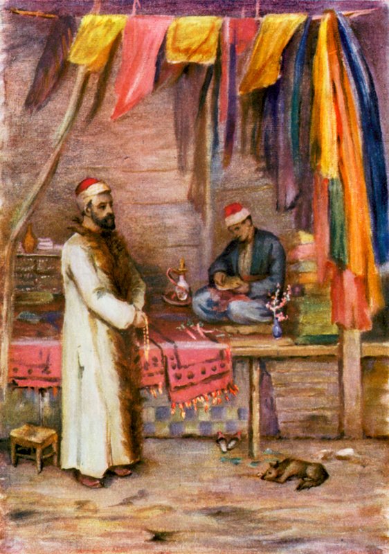 Kupiec, Wielki Bazar, Damaszek (kolorowa litografia) autorstwa Margaret Thomas