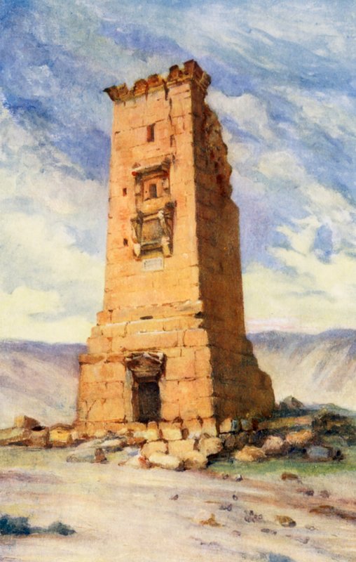 Wieża grobowa, Palmyra (kolorowa litografia) autorstwa Margaret Thomas