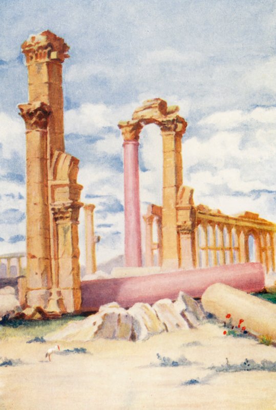 Upadły monolit, Palmyra (kolorowa litografia) autorstwa Margaret Thomas