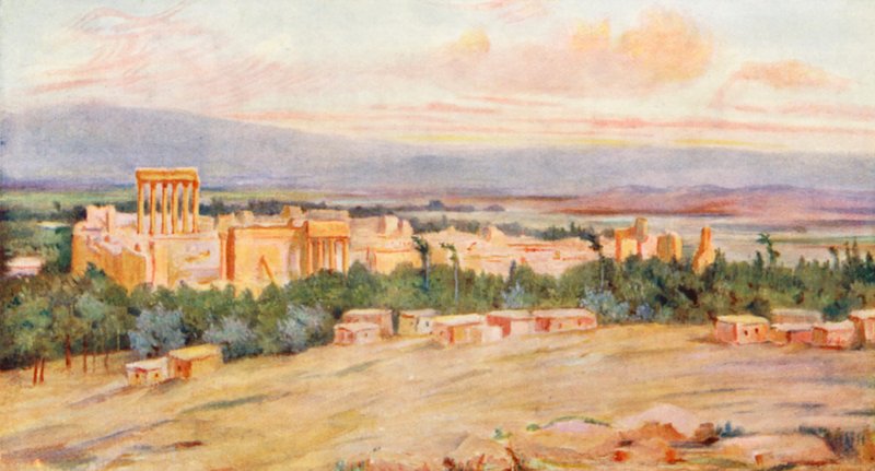 Widok ogólny Akropolu, Baalbek (kolorowa litografia) autorstwa Margaret Thomas