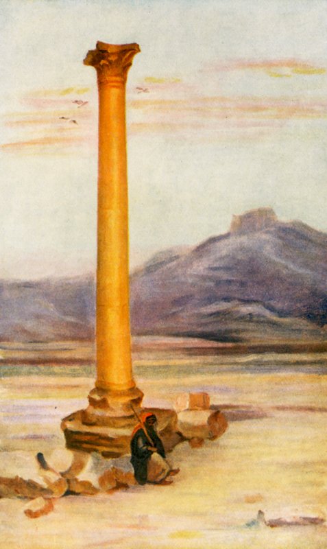 Samotna kolumna, Palmyra (kolorowa litografia) autorstwa Margaret Thomas