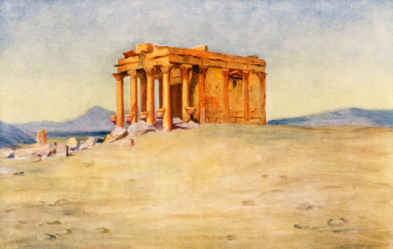 Świątynia Matki Króla, Palmyra (kolorowa litografia) autorstwa Margaret Thomas