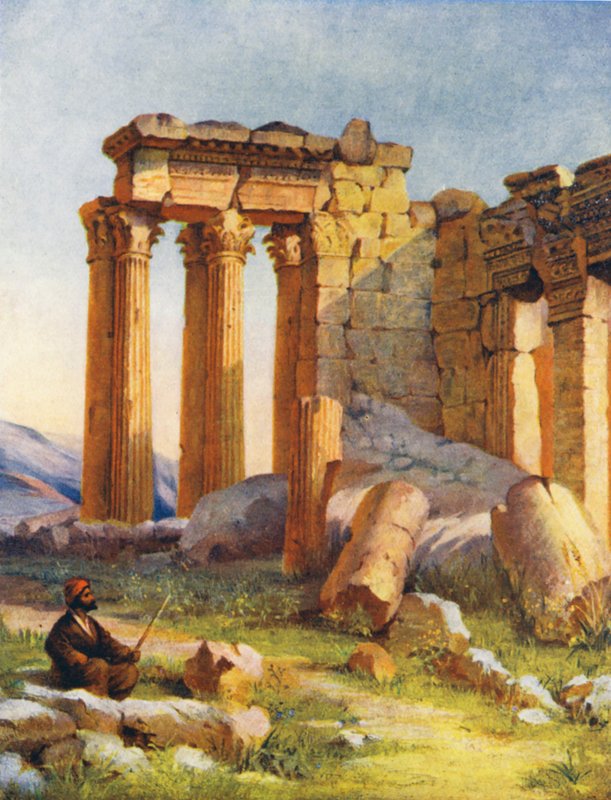 Mała świątynia w Baalbek (kolorowa litografia) autorstwa Margaret Thomas