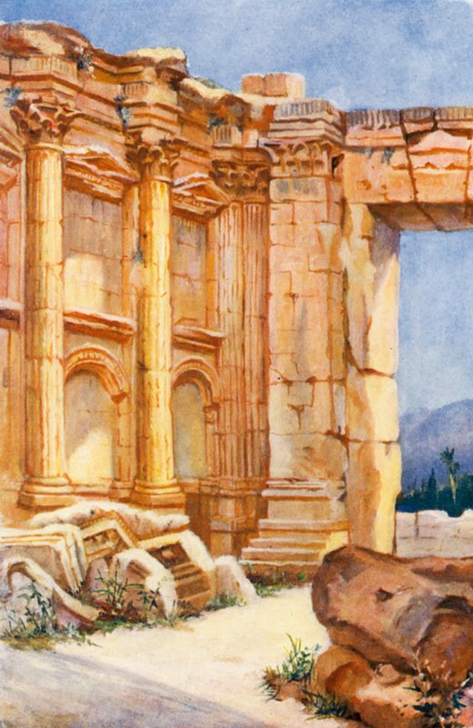 Świątynia Bachusa, Baalbek, wnętrze (kolorowa litografia) autorstwa Margaret Thomas