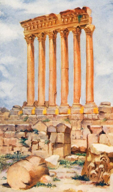 Świątynia Jowisza w Baalbek (kolorowa litografia) autorstwa Margaret Thomas