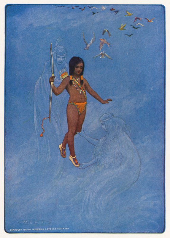 Ilustracja do książki "Hiawatha" Longfellowa (kolorowa litografia) autorstwa Maria Louise Kirk