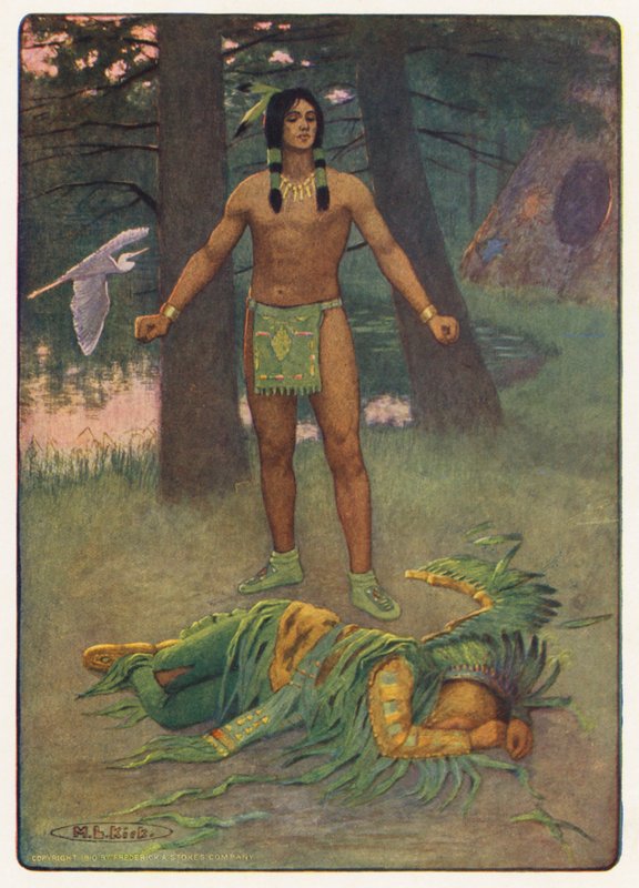 Ilustracja do książki "Hiawatha" Longfellowa (kolorowa litografia) autorstwa Maria Louise Kirk