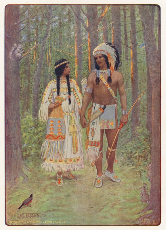 Ilustracja do książki "Hiawatha" Longfellowa (kolorowa litografia) autorstwa Maria Louise Kirk