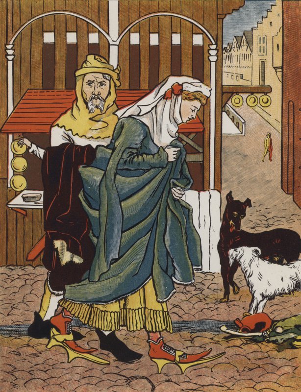 Pani przechodząca przez ulicę w średniowieczu autorstwa Mary Eliza Haweis