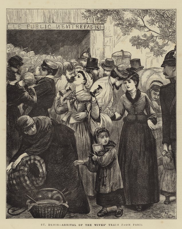 St Denis, przyjazd pociągu żon z Paryża autorstwa Mary Ellen Edwards