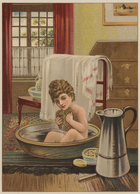 Dziecko biorące kąpiel (chromolitho) autorstwa Mary Ellen Edwards