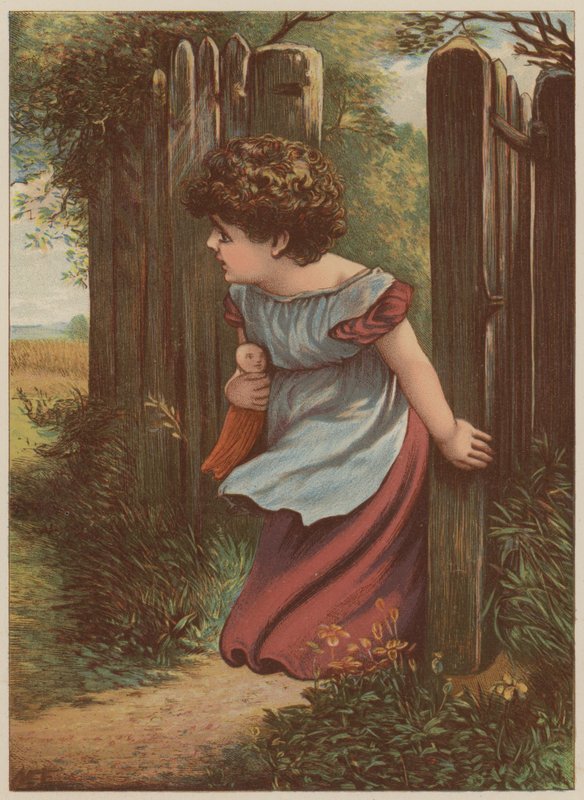 Dziewczyna czeka na listonosza (chromolitho) autorstwa Mary Ellen Edwards