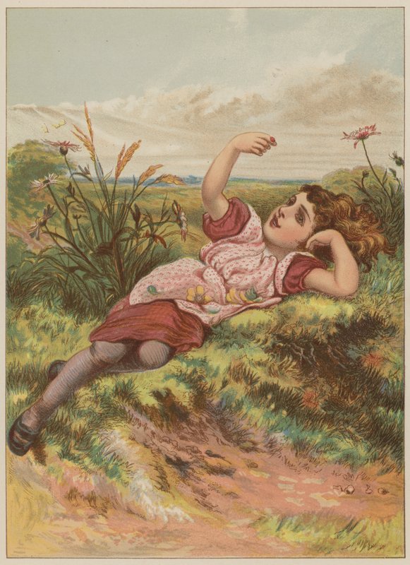 Dziewczyna z biedronką (chromolitho) autorstwa Mary Ellen Edwards