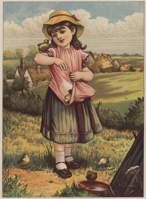Dziewczyna z pisklętami (chromolitho) autorstwa Mary Ellen Edwards