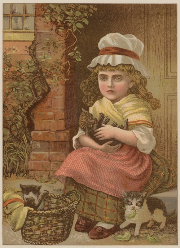 Dziewczyna z kociętami (chromolitho) autorstwa Mary Ellen Edwards