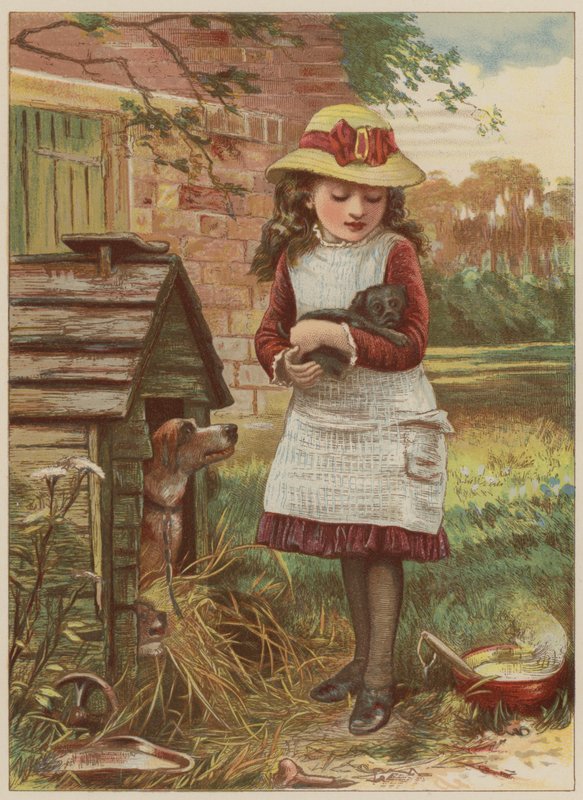Dziewczyna ze szczeniakiem (chromolitho) autorstwa Mary Ellen Edwards