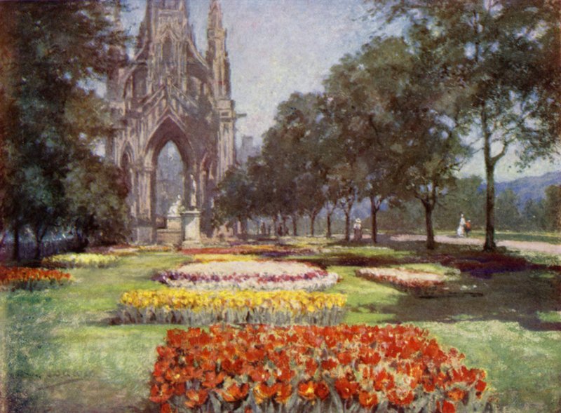 Scottish Gardens: Princes Street Gardens, Edynburg (kolor lito) autorstwa Mary Georgina Wade Wilson