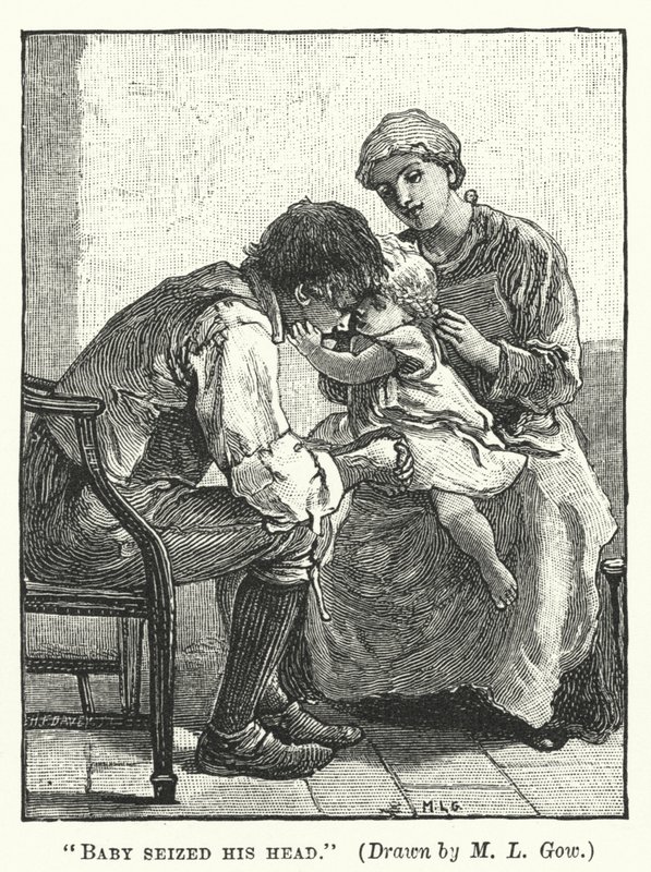 Silas Marner - Dziecko chwyciło się za głowę (grawerunek) autorstwa Mary L. Gow