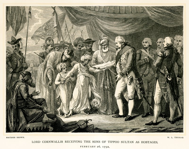 Lord Cornwallis przyjmuje synów Tippoo Sultana jako zakładników autorstwa Mather Brown