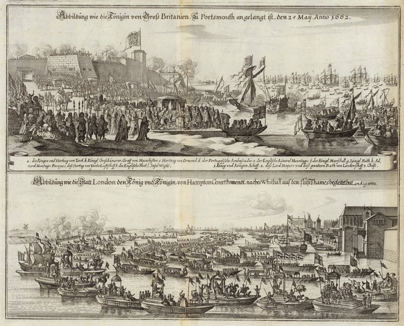 Tłumy zbierają się dla Royals w Wielkiej Brytanii w 1662 r. autorstwa Mattaus the Younger Merian