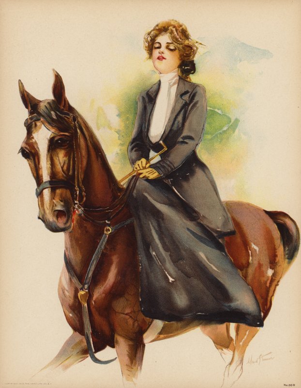 Portret kobiety na koniu (kolor litho) autorstwa Maud Stumm