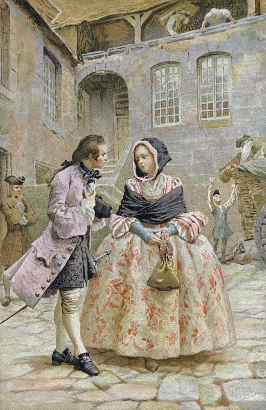 Pierwsze spotkanie Chevalier des Grieux i Manon autorstwa Maurice Leloir