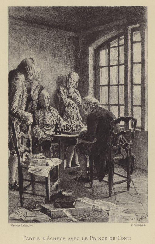 Gra w szachy z księciem Conti (wklęsłodruk) autorstwa Maurice Leloir