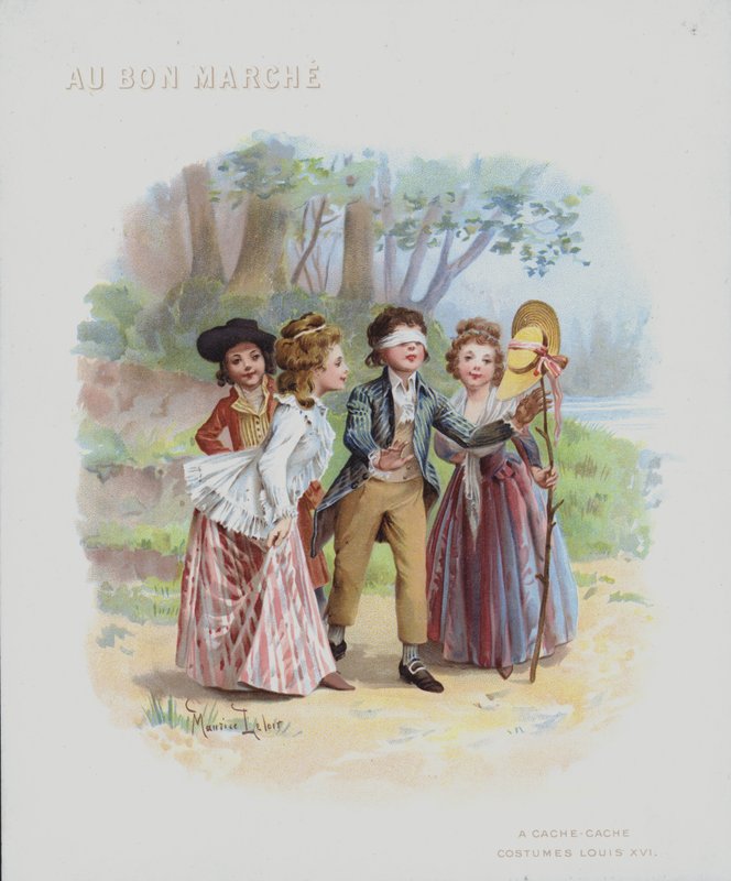 Zabawa w chowanego, stroje z czasów Ludwika XVI (chromolitho) autorstwa Maurice Leloir