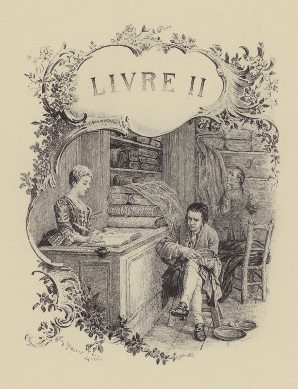 Ilustracja do księgi II Wyznań Jean-Jacques Rousseau (rycina) autorstwa Maurice Leloir