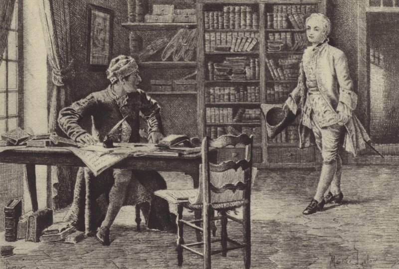 Ilustracja do księgi IX Wyznań Jean-Jacques Rousseau (rycina) autorstwa Maurice Leloir