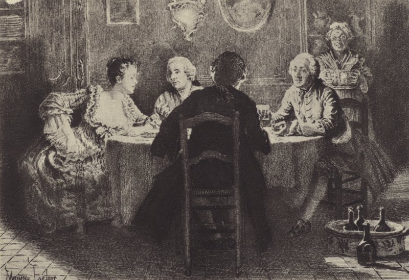 Ilustracja do księgi VIII Wyznań Jean-Jacques Rousseau (rycina) autorstwa Maurice Leloir
