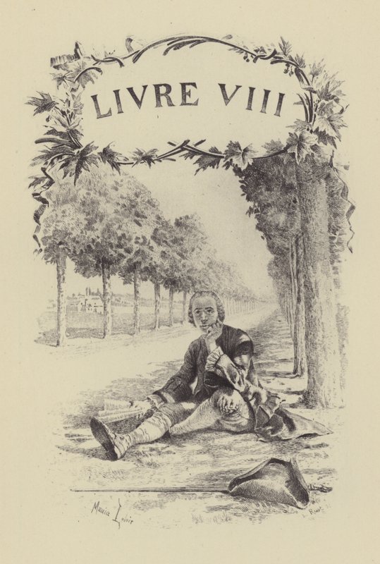 Ilustracja do księgi VIII Wyznań Jean-Jacques Rousseau (rycina) autorstwa Maurice Leloir