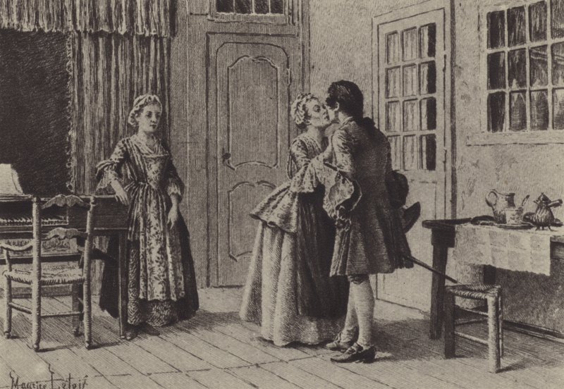 Ilustracja do księgi V Wyznań Jean-Jacques Rousseau (rycina) autorstwa Maurice Leloir