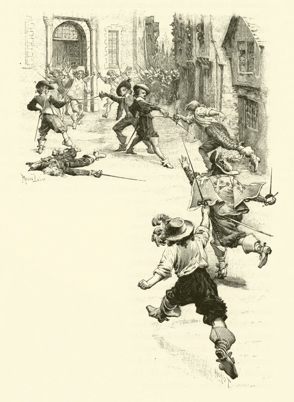 Ilustracja do Trzech Muszkieterów (rycina) autorstwa Maurice Leloir