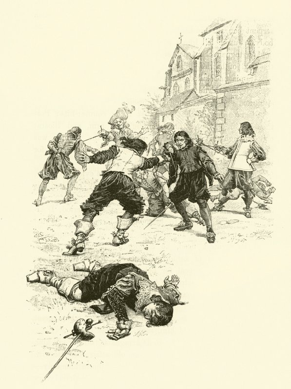 Ilustracja do Trzech Muszkieterów (rycina) autorstwa Maurice Leloir