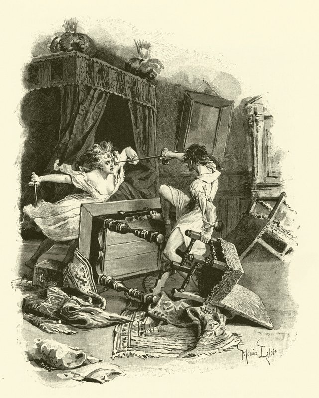 Ilustracja do Trzech Muszkieterów (rycina) autorstwa Maurice Leloir