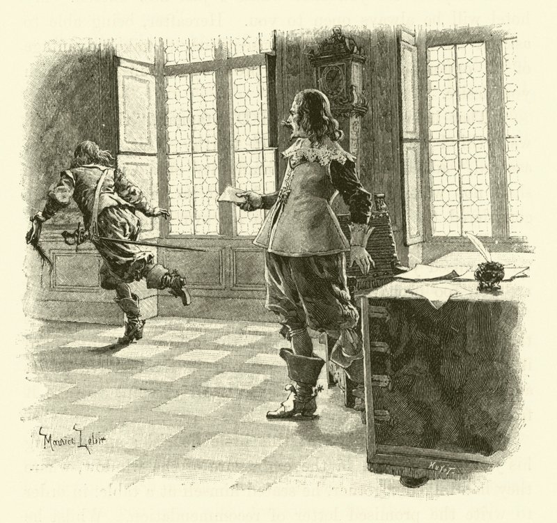 Ilustracja do Trzech Muszkieterów (rycina) autorstwa Maurice Leloir