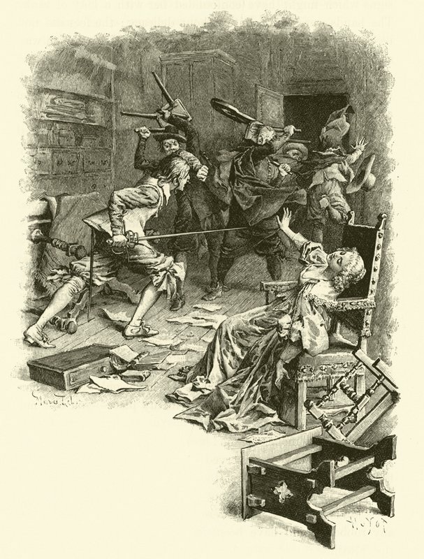 Ilustracja do Trzech Muszkieterów (rycina) autorstwa Maurice Leloir