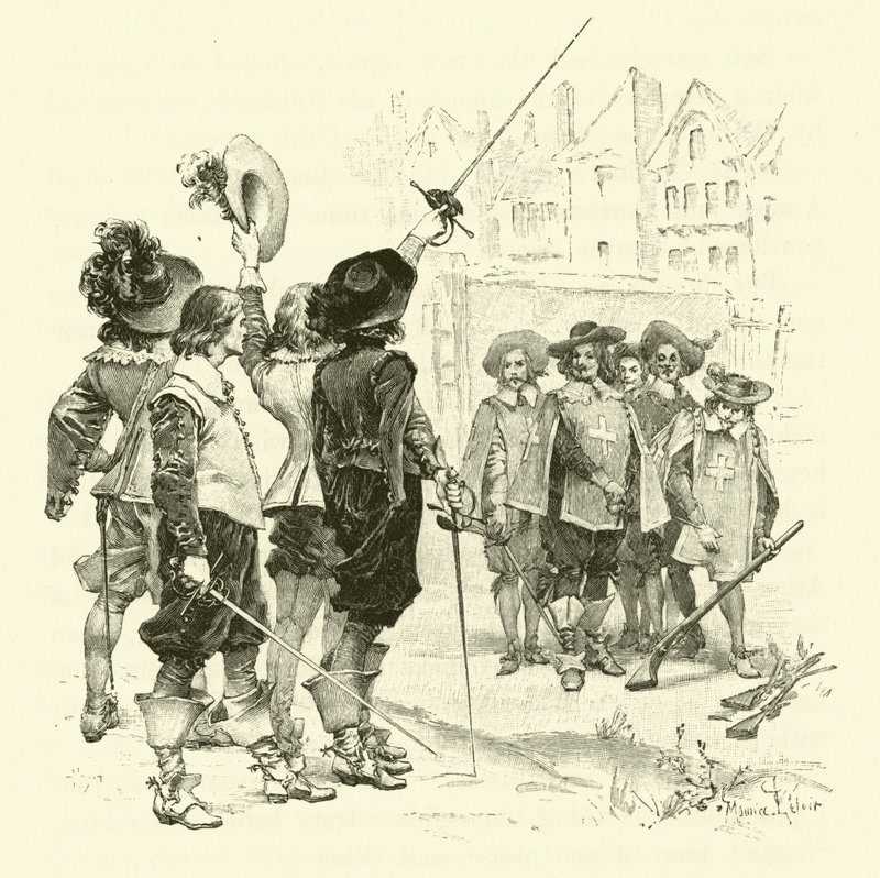 Ilustracja do Trzech Muszkieterów (rycina) autorstwa Maurice Leloir