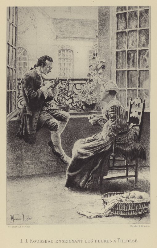 Jean-Jacques Rousseau uczy Teresy godzin (wklęsłodruk) autorstwa Maurice Leloir
