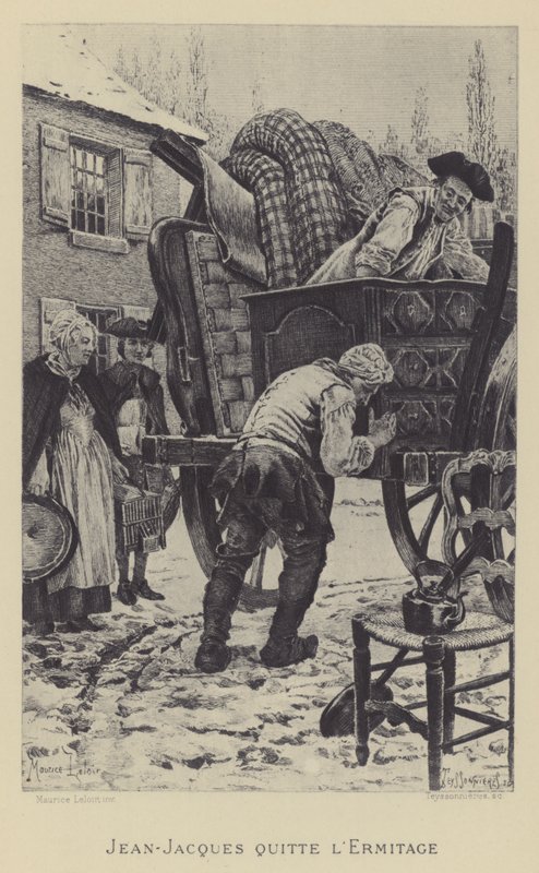Jean-Jacques opuszcza Ermitaż (grawiura) autorstwa Maurice Leloir