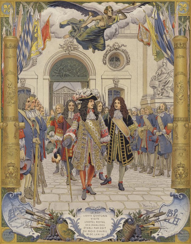 Król Ludwik XIV i otwarcie Hotelu Royal Des Invalides autorstwa Maurice Leloir