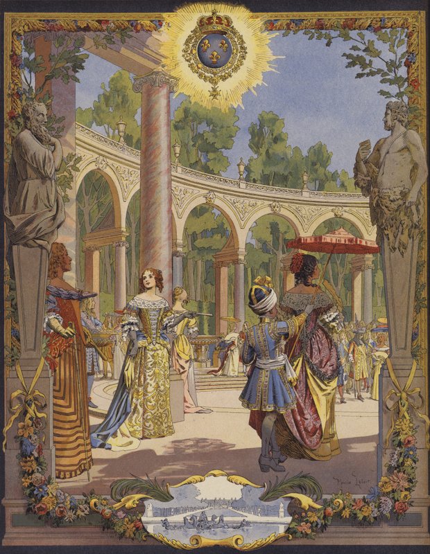 Król Ludwik XIV odwiedzający dzieła w Wersalu, Le Bosquet De La Colonnade autorstwa Maurice Leloir