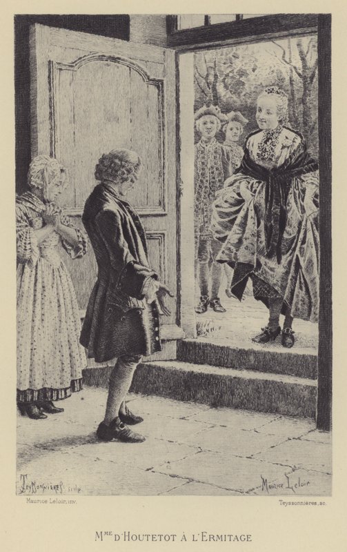 Madame de Houtetout w Ermitażu (Grawerowanie) autorstwa Maurice Leloir